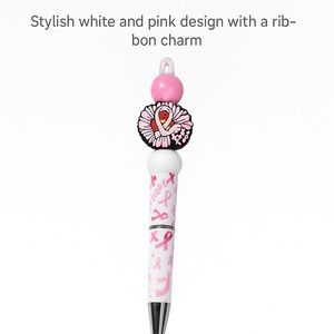 Pink and White Ribbon Charm Pen